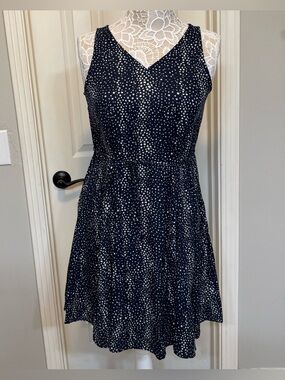 LOFT Navy and White Star Print V-Neck Mini Dress